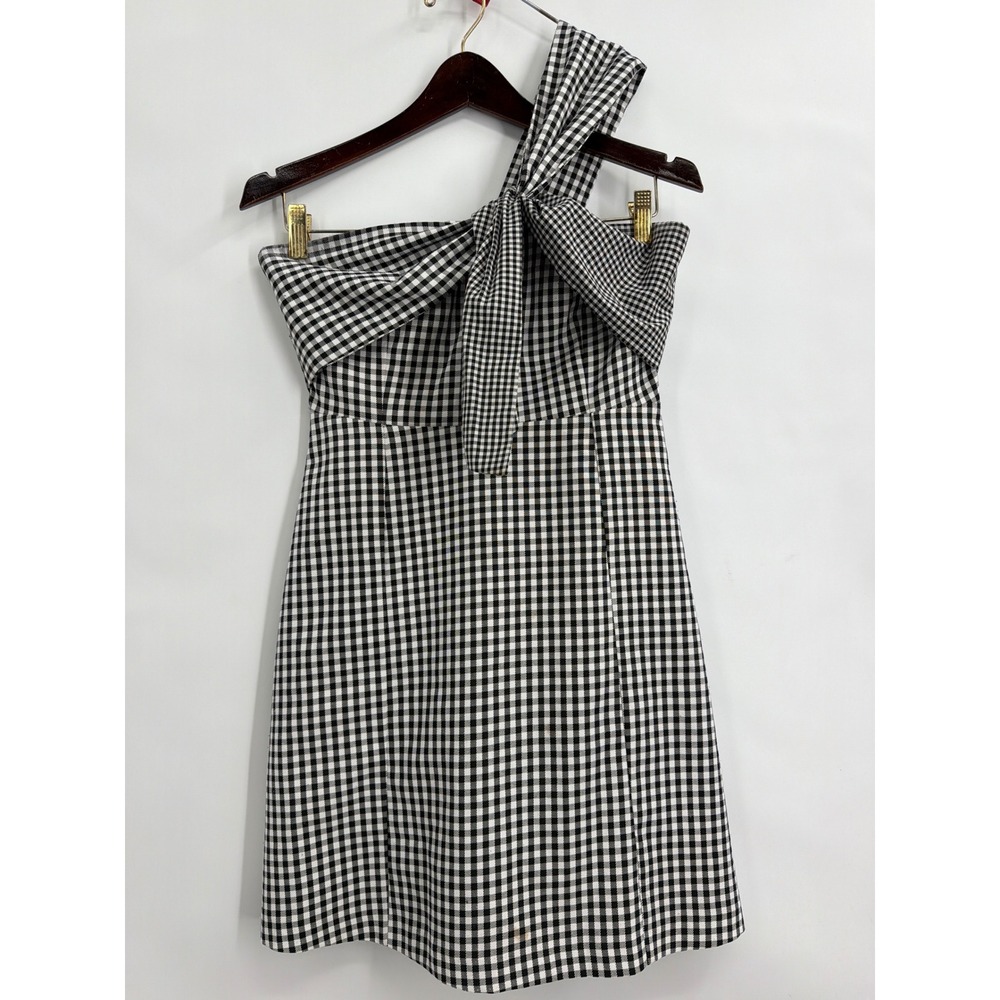 Sam Edelmanโ Gingham One Shoulder Bow Mini Dress Black White Size 2